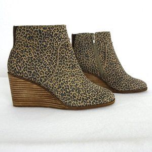Lucky Brand Zanta Wedge Bootie Size 6.5 Brown Leopard Print